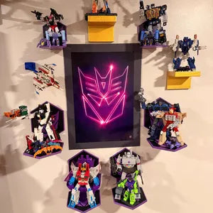 A large transforming robot mounted on floating shelves