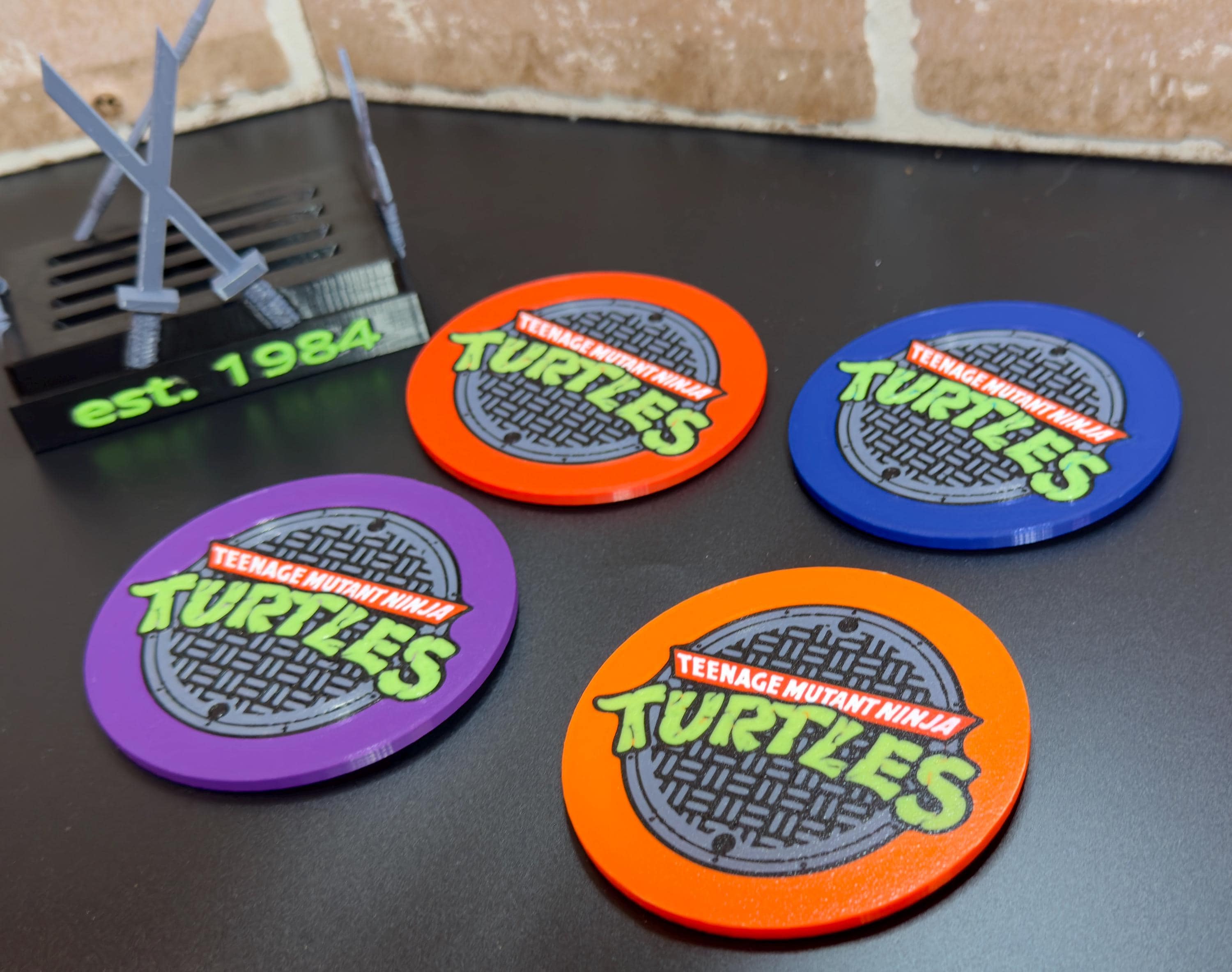 TMNT-Inspired 3D Printed Coaster Set with Holder - product photo 1